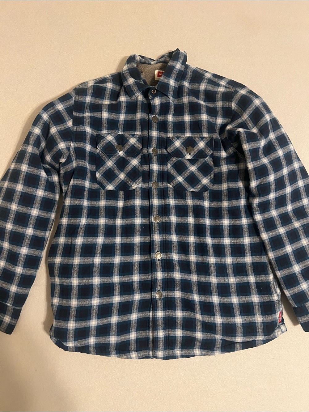 Wrangler Navy and White Plaid Button-Down Shirt